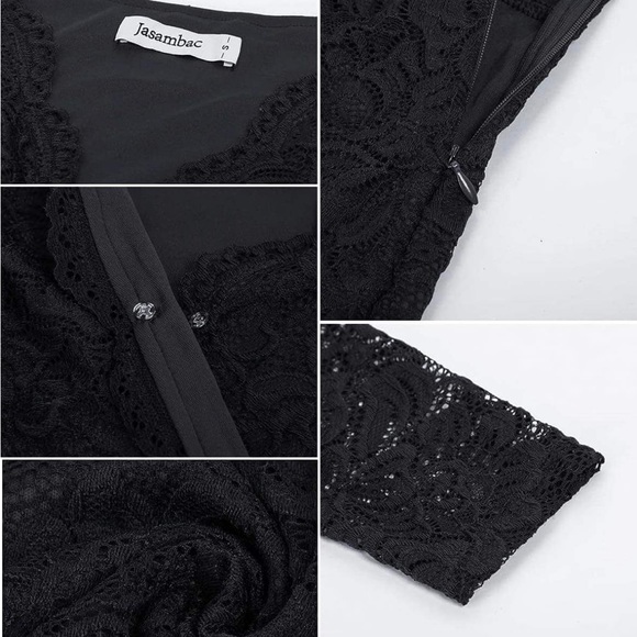 JASAMBAC Wedding Guest Dresses for Women Wrap V Neck Cap Sleeve Elegant Lace - Picture 3 of 6